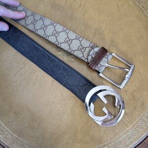 GUCCI 2x Monogram Guccissima Belts GG Buckle Leather & Canvas 34"+
